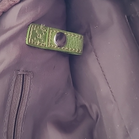 MATT & NAT Brown Canvas Green Vegan Leather Handbag, Metal Stud Detail - Picture 15 of 16